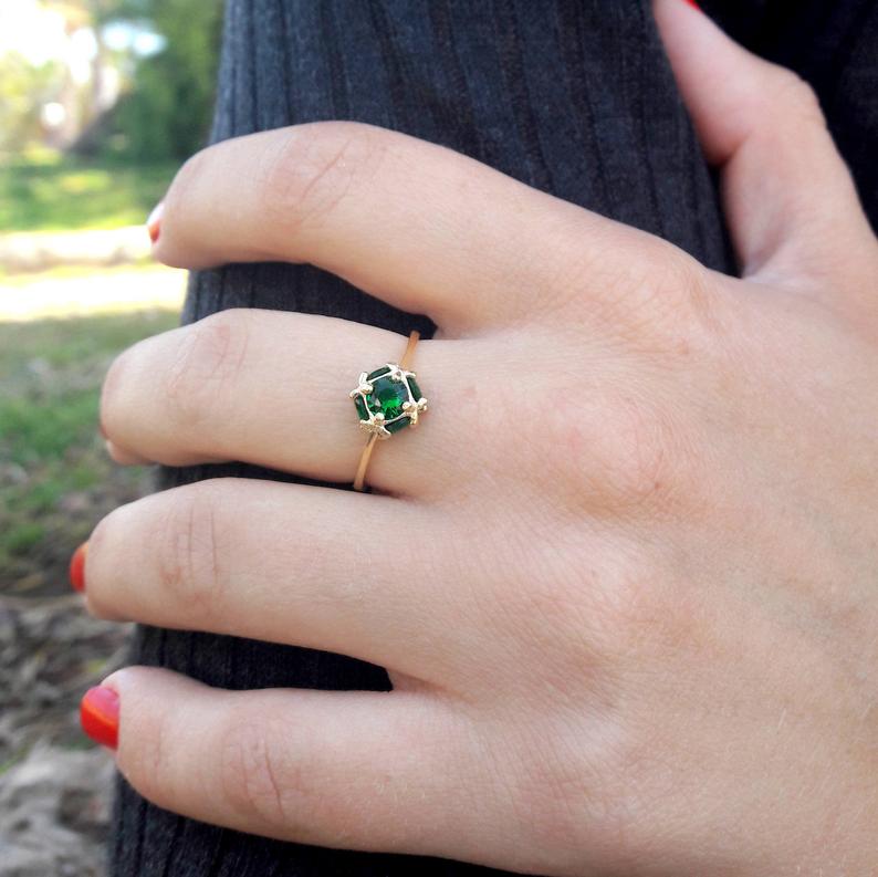 Gold birthstone ring emerald gemstone ring gold jewelry for