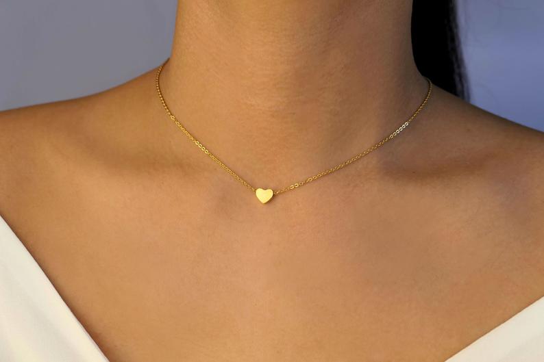 Gold stainless steel heart necklace / tiny gold heart necklace
