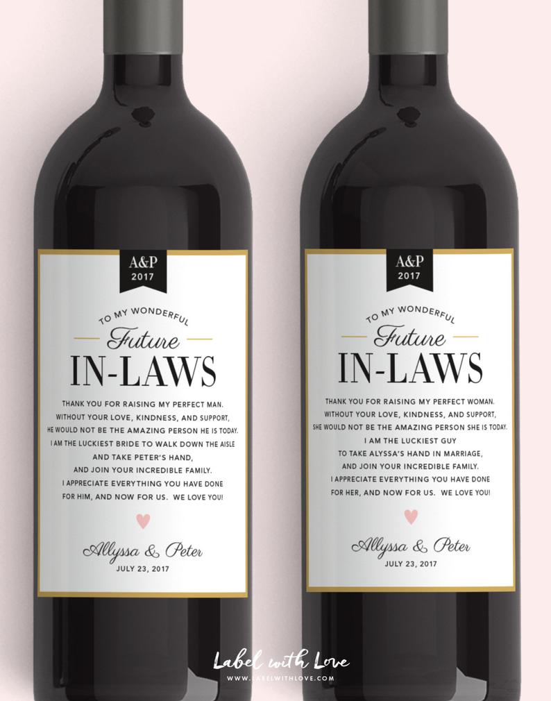 In Law Wine Labels  Wedding Thank You Gift Parents of the