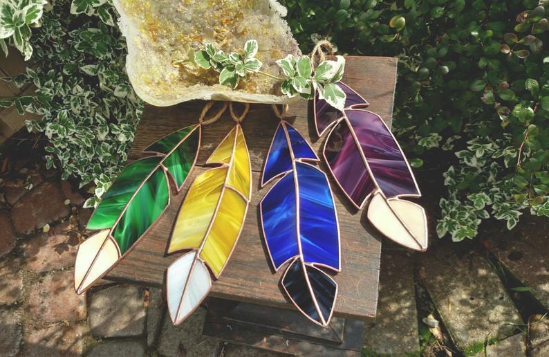 Medium Handmade Stained Glass Feather