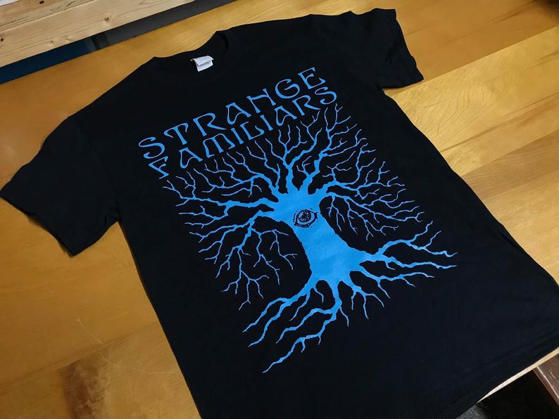 STRANGE FAMILIARS podcast Awoken Tree logo t-shirt paranormal