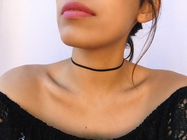 Thin black choker/Simple black chokers/black leather