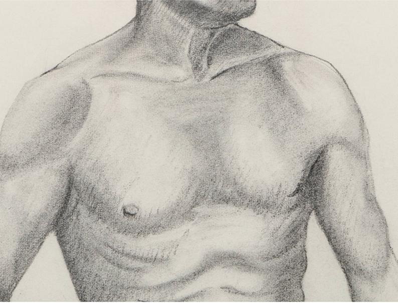 Vintage Artwork // Male Figure Study Drawing by Janeczek //