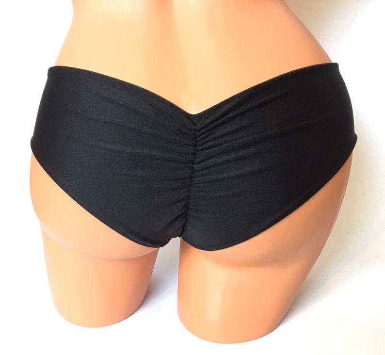 Black Cheeky Bikini Scrunch Bottom // Ruched Bottom Brazilian
