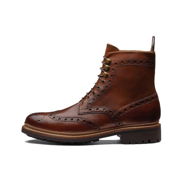 Grenson Fred Triple Welt Tan Leather Brogue Boot