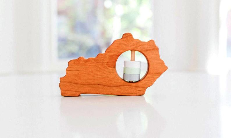 Kentucky State Baby Rattle  Modern Wooden Baby Toy  Organic