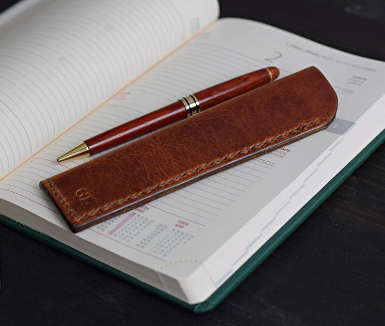 Leather pen sleeve Horween leather pen case Horween Dublin