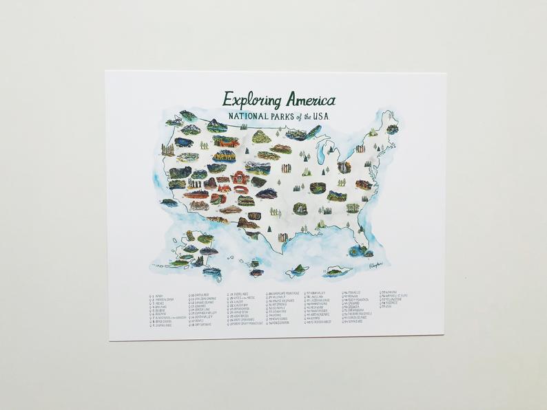 National Parks Map with Checklist ALL 61 PARKS