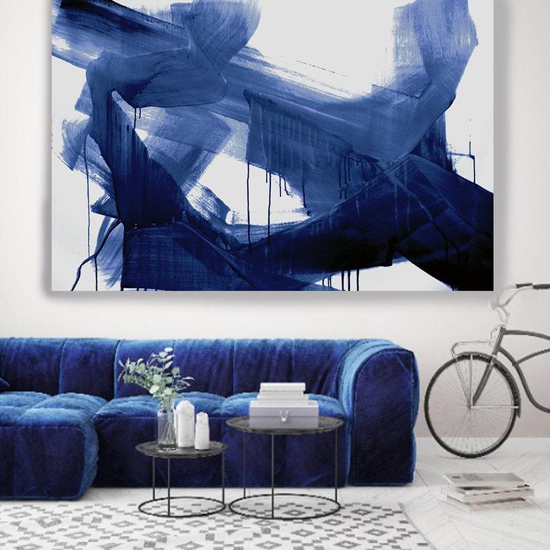 Navy Blue Abstract Painting Sargasso Sea Blue Modern Art