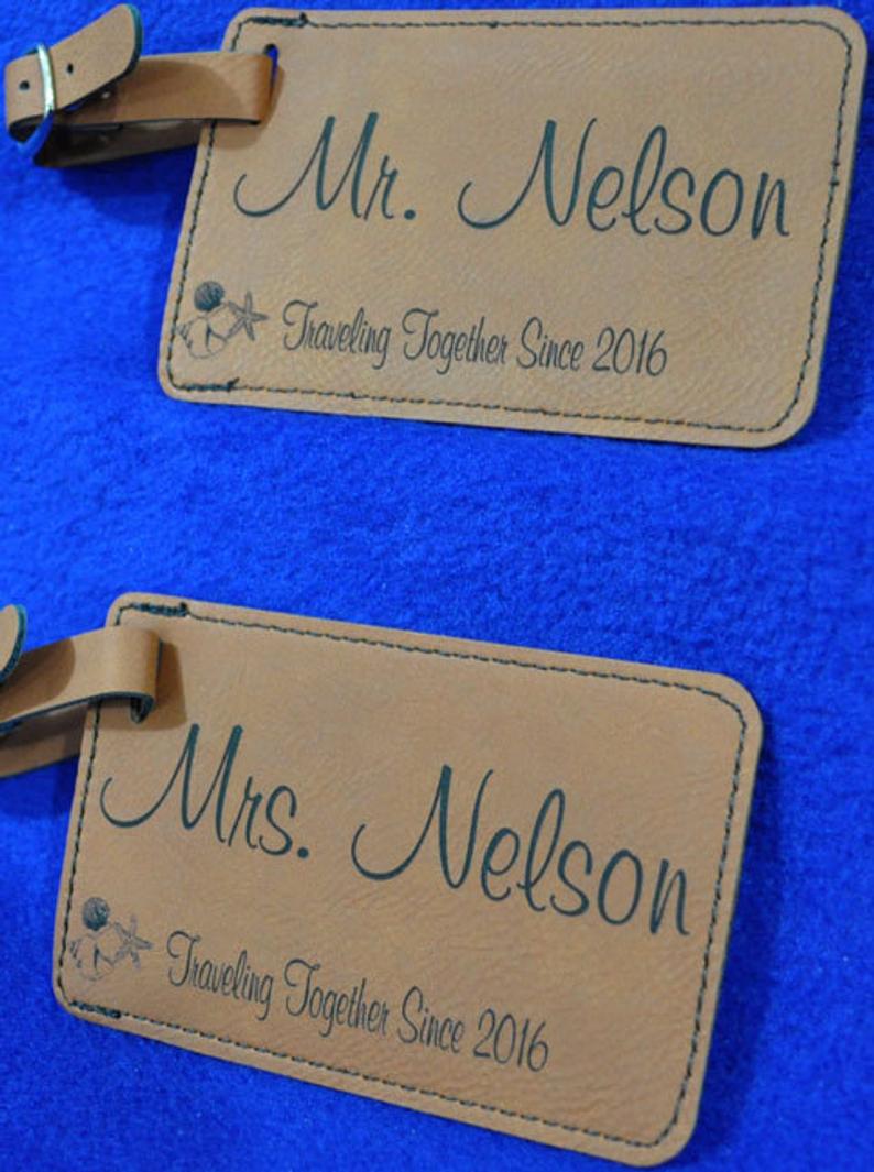 Wedding Gift  Luggage Tag  Leather Tag  Bride And Groom Tag