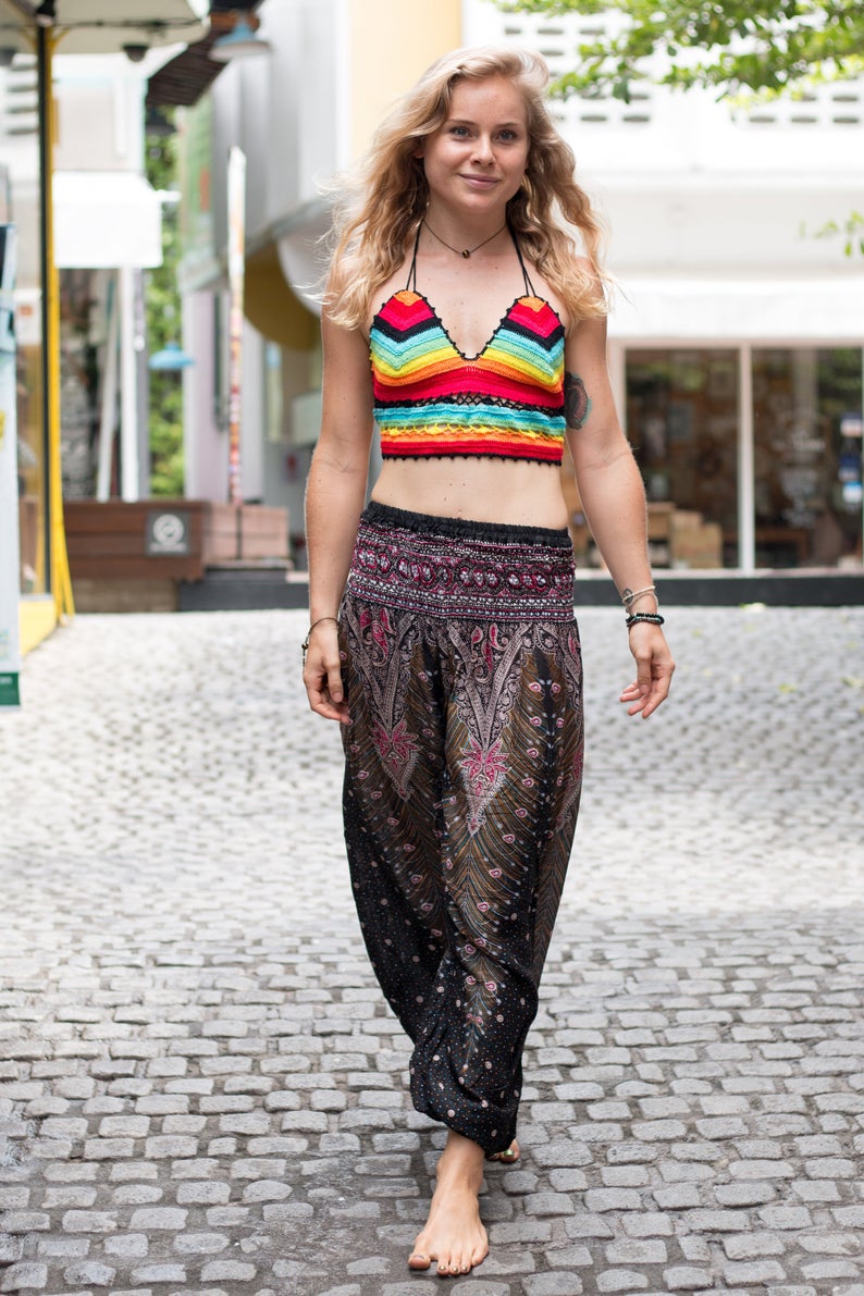 Black Harem Pants Hippie Pants Peacock pants Thai harem