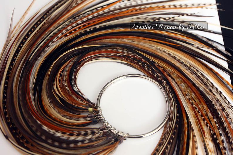 Boho Hair Accessories Feather Extensions DIY Kit Brown Beige