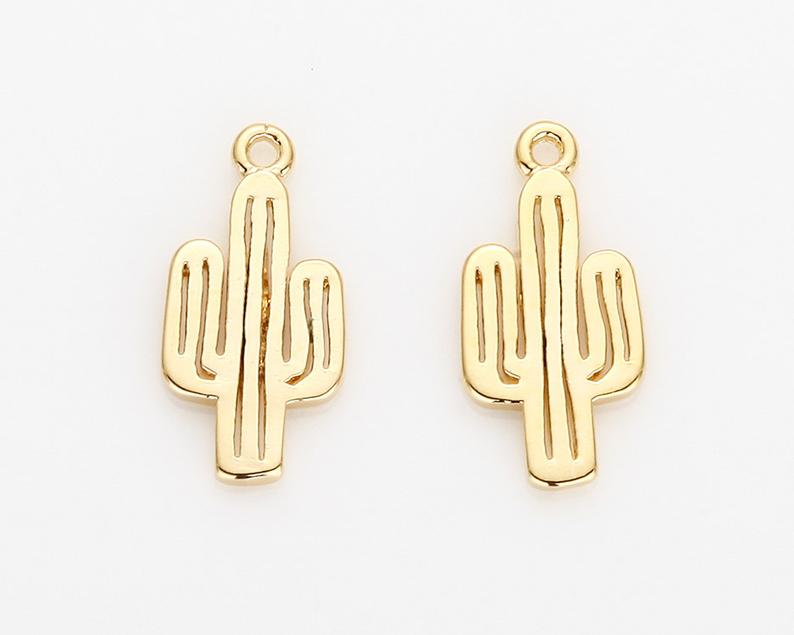 Cactus Pendant Polished Gold Plated  2 Pieces P0609-PG