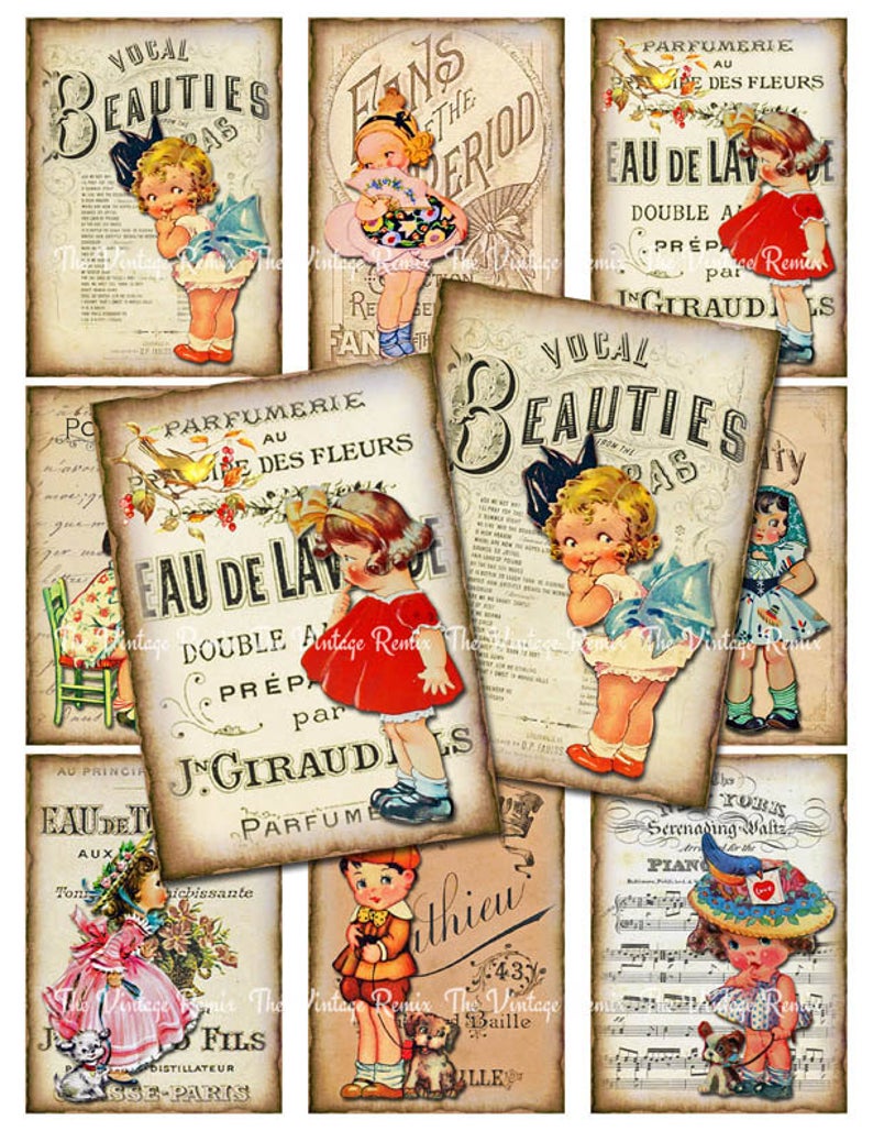 Digital Collage Sheet Vintage Girls Printable Download