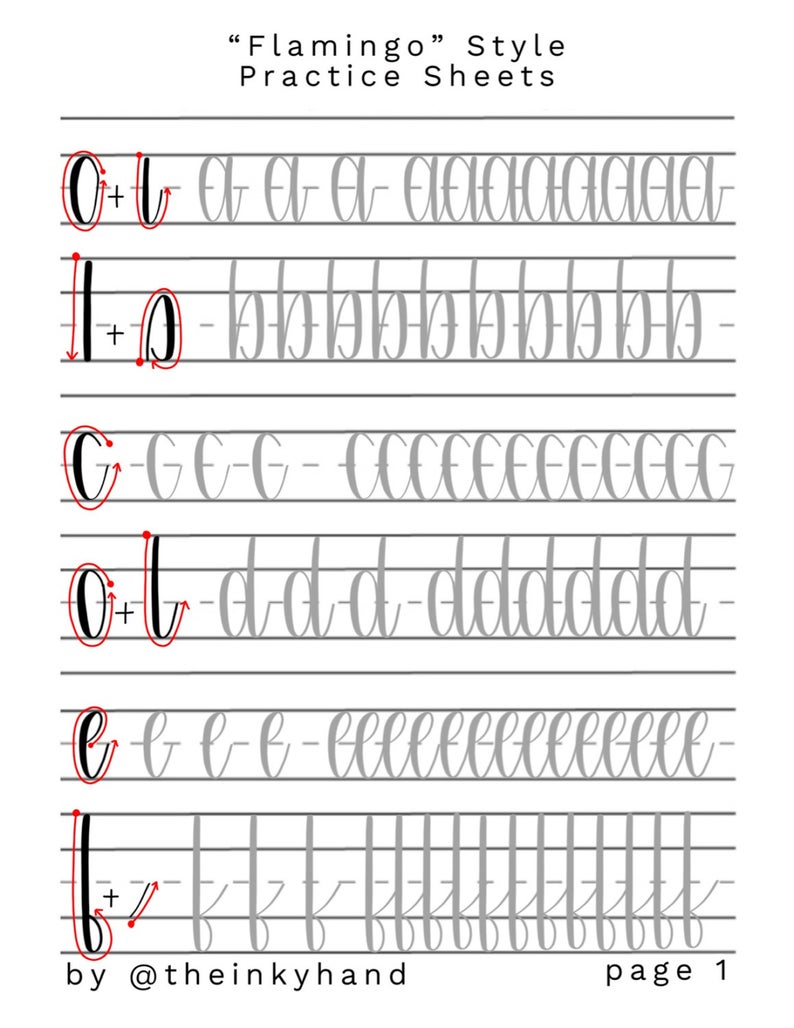 Flamingo Style  Brush Calligraphy Practice Sheet Set //