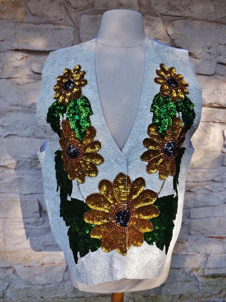 GROOM VEST Vintage Sequined Embroidered Groom Vest Country