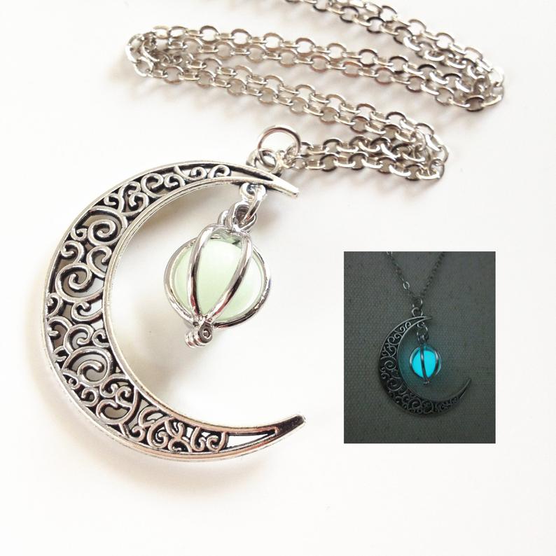 Glowing Crescent Moon NecklaceGlowing Orb Necklaceglow in