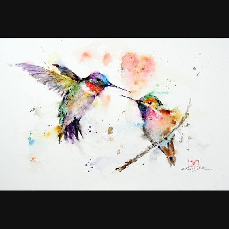 HUMMINGBIRDS Watercolor Bird Print Hummingbird Painting by