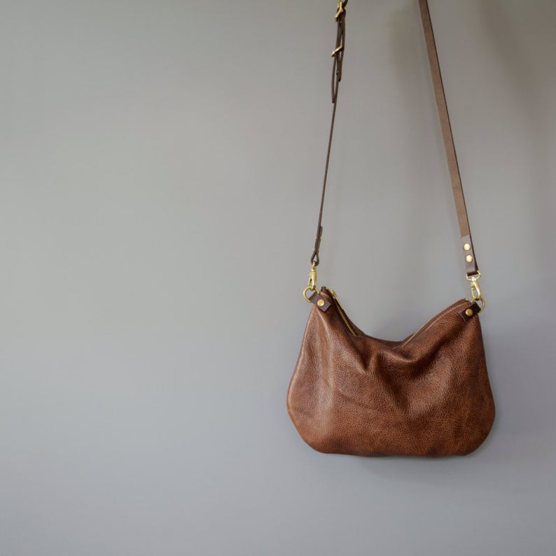 Minimalist leather crossbody bag  ISLA  Walnut Brown