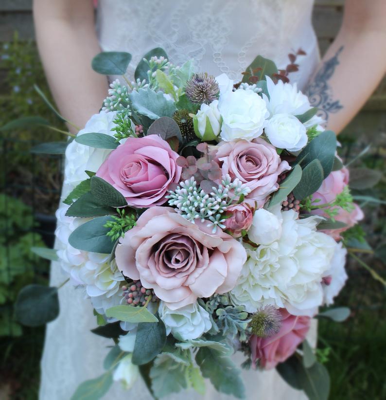 Sophie Artificial Blush Dusky Pink Bridal Bouquet-Dusky Pink