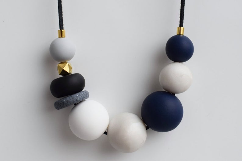 White Bead necklace Modern Statement necklace Geometric