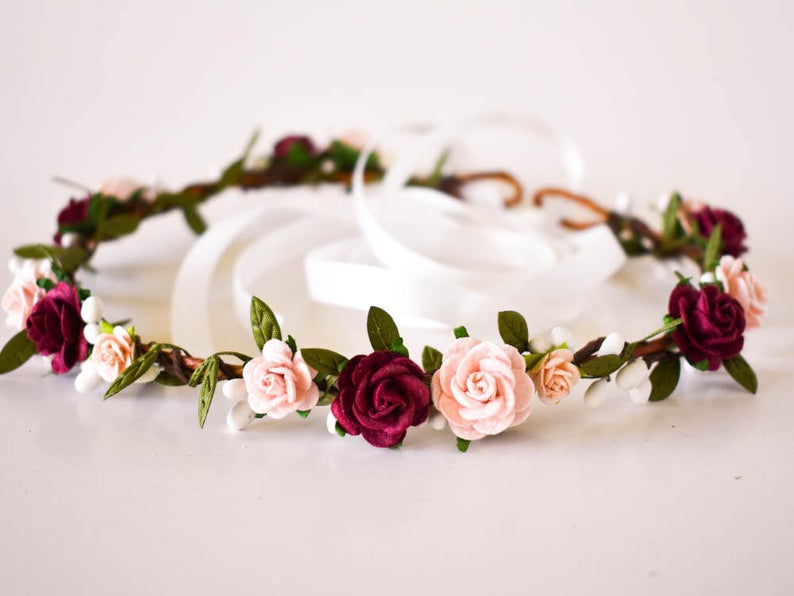 Burgundy and Blush Flower Crown. Blush flower crown. Burgundy