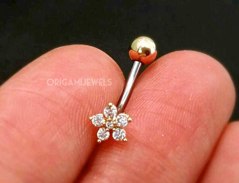 CZ Flower Belly Button Ring floating naval ring dainty belly