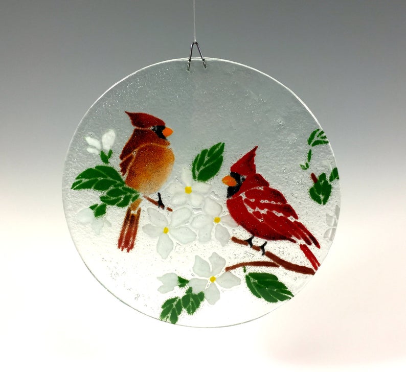 Cardinal Suncatcher Cardinal Window Hanging Fused Glass