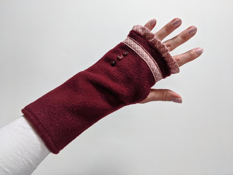 Cold Weather Accessories Burgundy Fingerless Gloves Womens