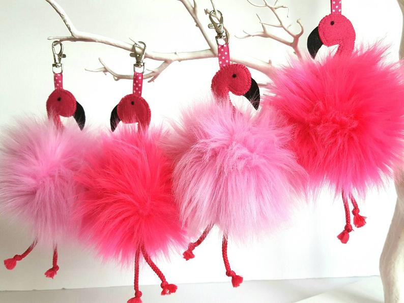 Flamingo bag hanger Pink vegan pom pom hanging decoration