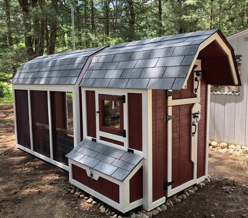 Gambrel Predator Proof Chicken Coop with enclosure