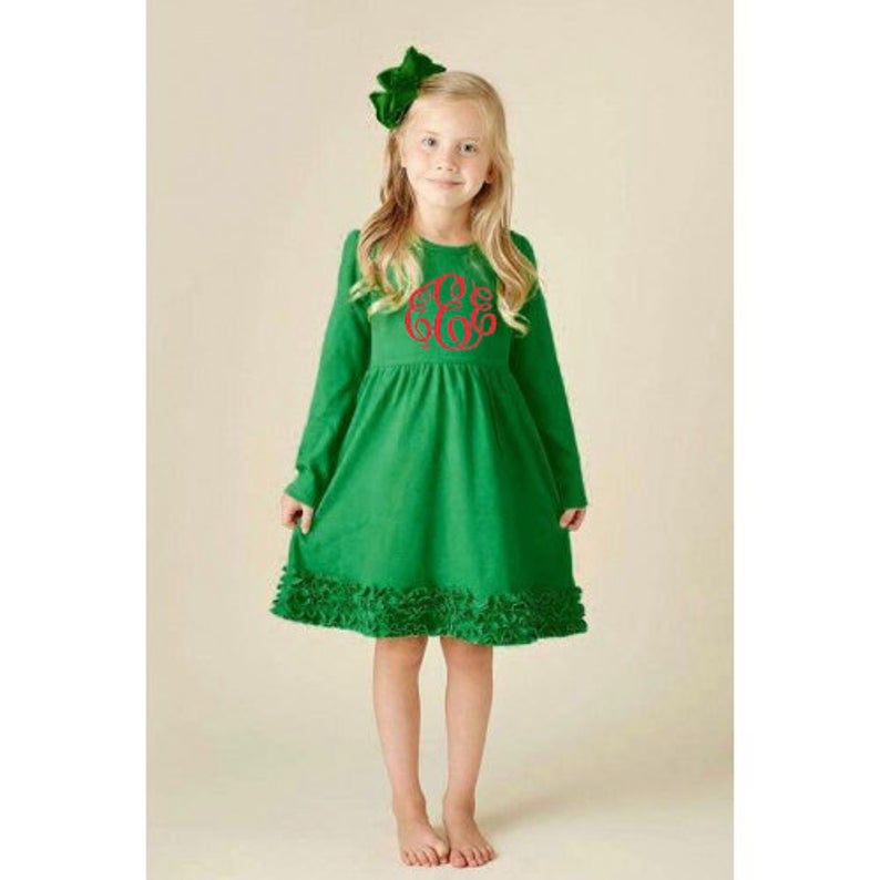 Girls Monogrammed Dress Personalized Christmas Dress Holiday