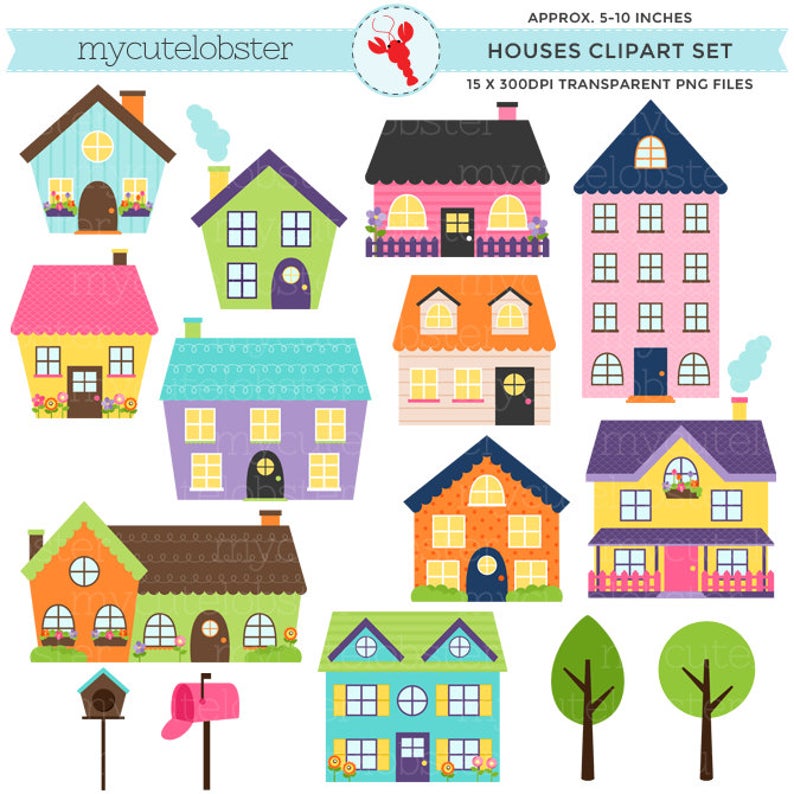 Houses Clipart Set  clip art set of houses bright houses