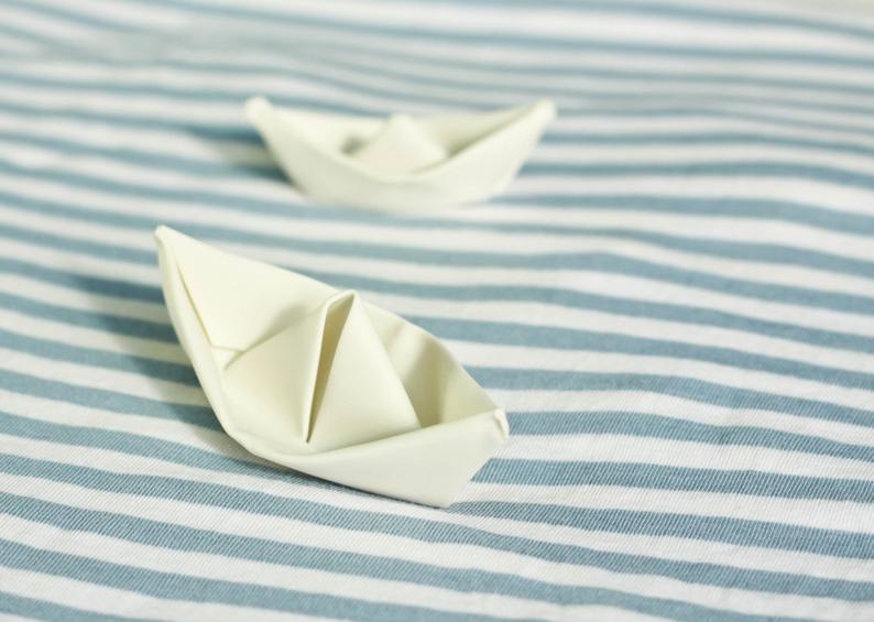 Origami Sculpture Boat. Porcelain White Boat. Paper