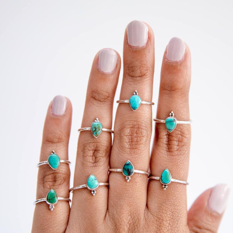 Pear Turquoise Ring Dainty Stacking Ring Forget Me Not Ring