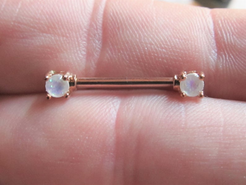 Rose GoldOpal Nipple Barbell..14g..16mm..4mm Opals..surgical