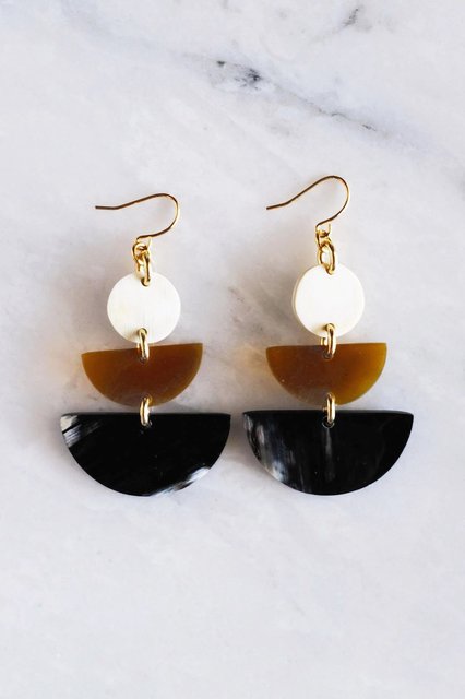 Saigon 16K Gold Plated Geometric Statement Buffalo Horn Earrings