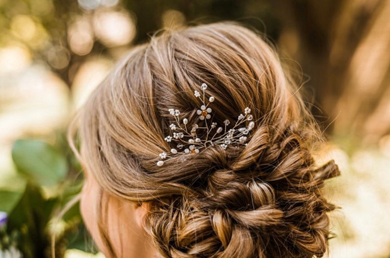 Silver Hair Pin With Pearl Baby’s Breath And Delicate