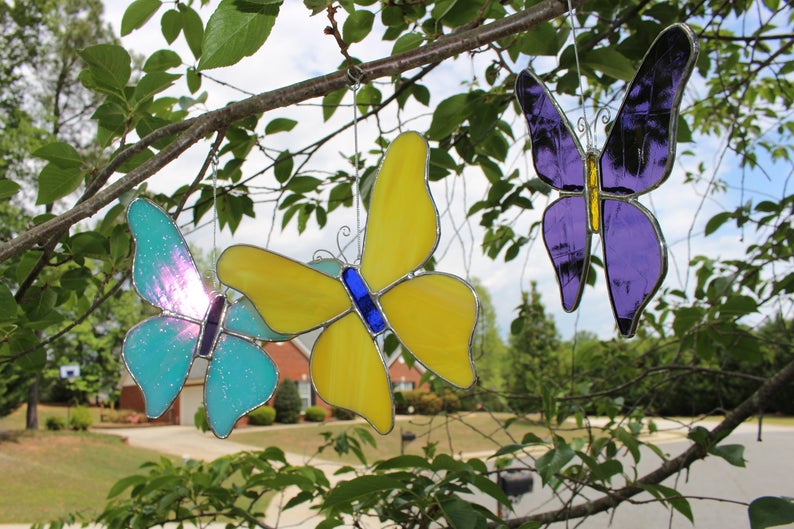 Stained Glass Butterflies suncatcher home nature gift decor