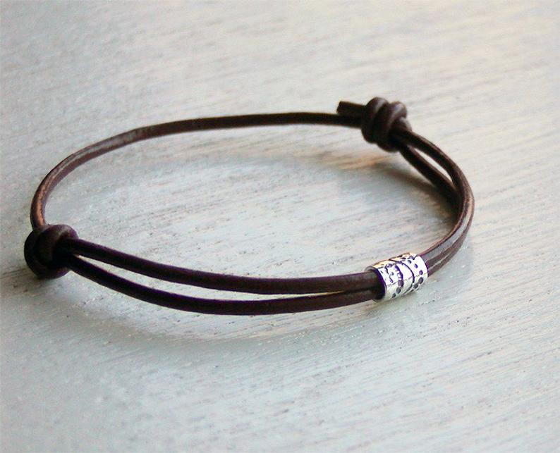 Sterling Silver Tube Bead Leather Bracelet 2 style beads and