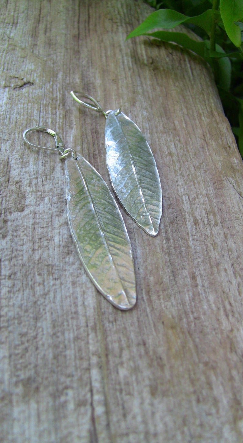 Sterling Silver Willow Leaf Earrings Leaf Earrings Silver