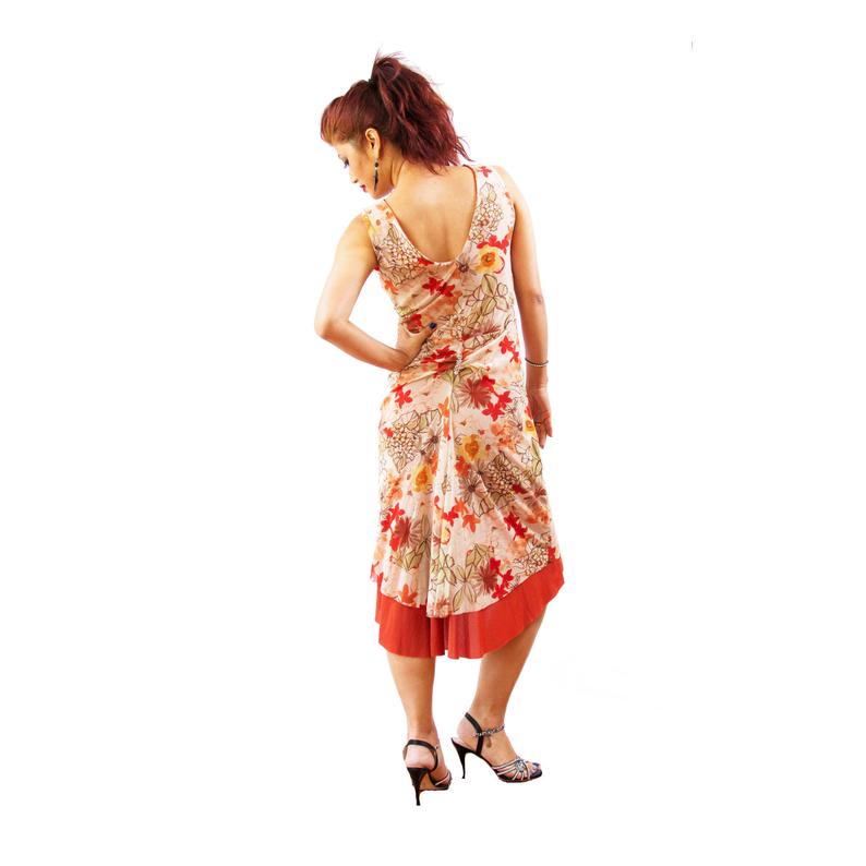 Summer flowers Argentine tango dress with open back. Sexy