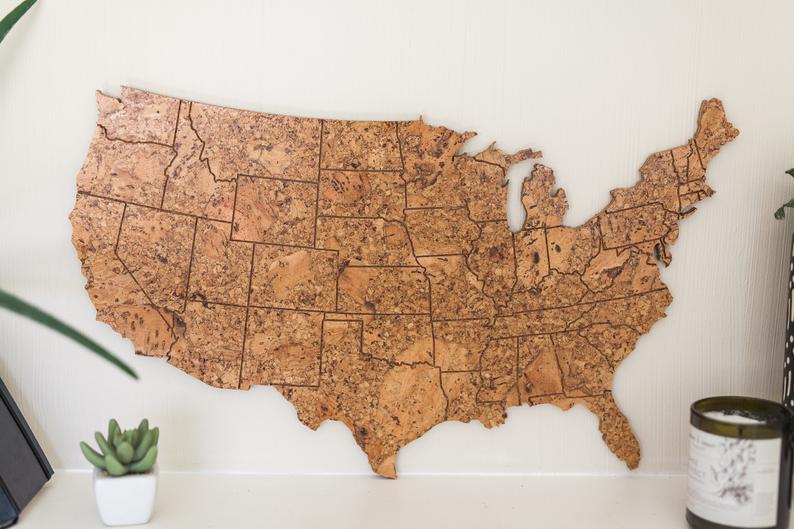 Travel Map US  Medium Size / Made of Cork / US Adventure Map