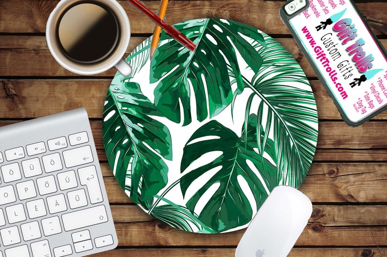 Tropical Leaf Mousepad  Mat  Round or Rectangle  Beautiful