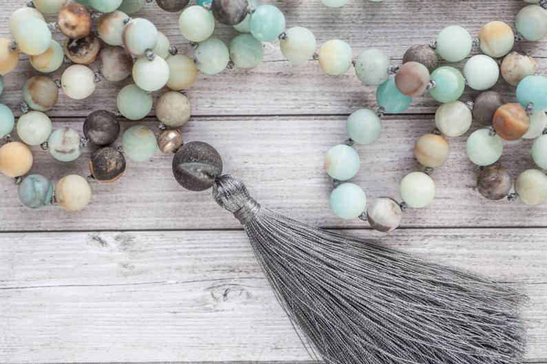 Amazonite tassel necklace / Long earth tassel necklace / Hand