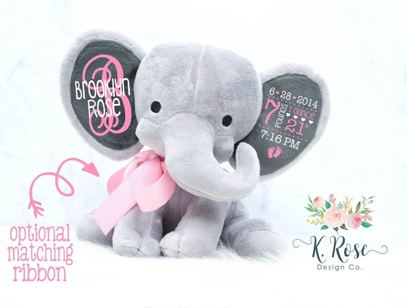Birth Announcement Elephant Birth Stat Elephant Keepsake
