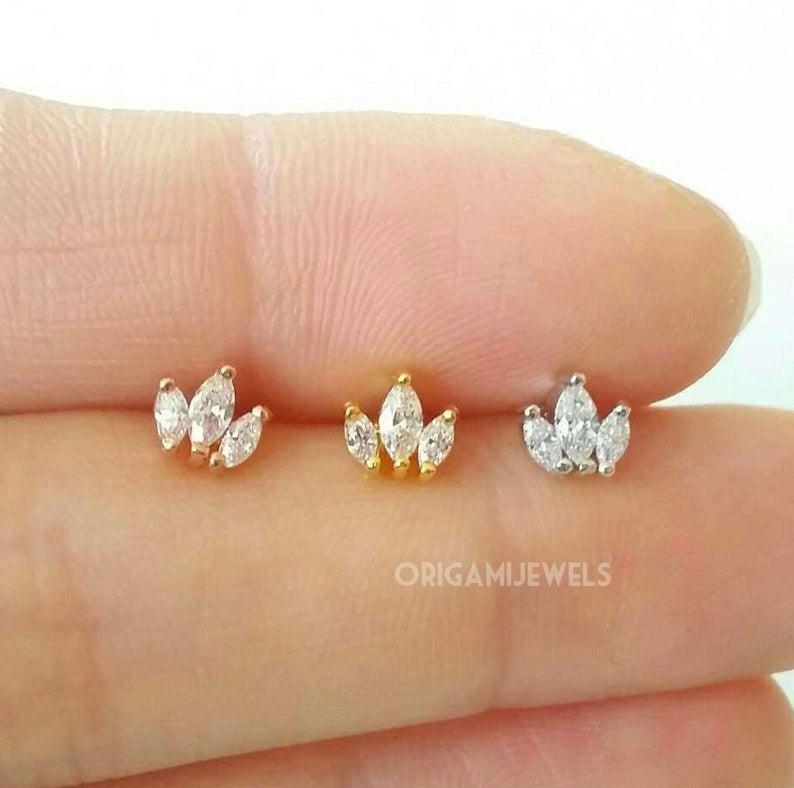 CZ Crown cartilage stud simple tragus earring flat back