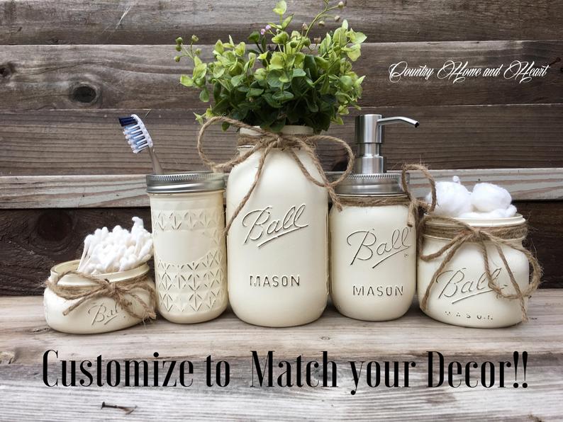 Country Bathroom Decor-Mason Jar Bathroom Set-Rustic Bathroom