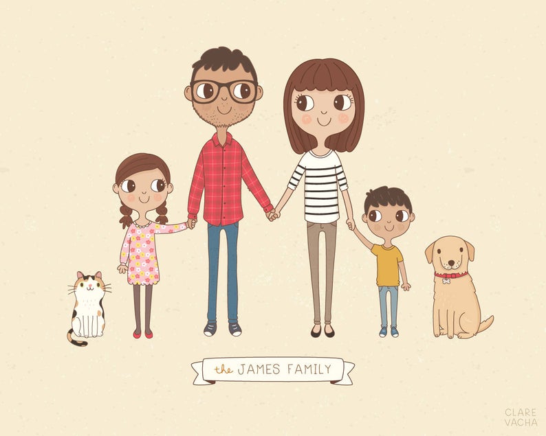 Custom Family Portrait Illustration Personalised Digital