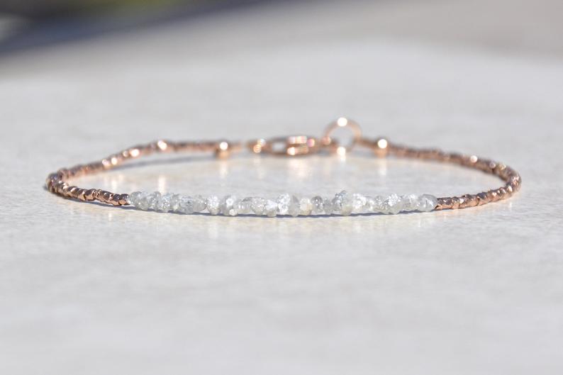 Diamond Bracelet Raw Rough Diamond Rose Gold Jewelry April